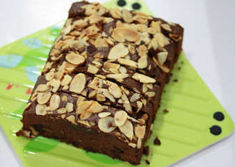 Homemade Delicious Brownies With Almond And Ice Sugar