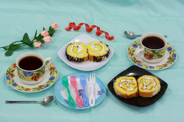 Homemade Delicious Roll Cake With Cream and Cheese