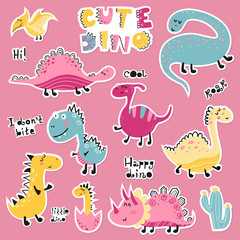 Cute cartoon set of dino stickers