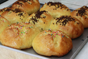 Homemade Delicious And Fresh Baked Bread With Cheese and Chocolate