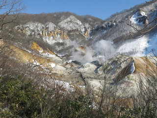 冬の登別温泉地獄谷