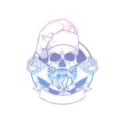 Hand drawn sketch skull with cooks hat
