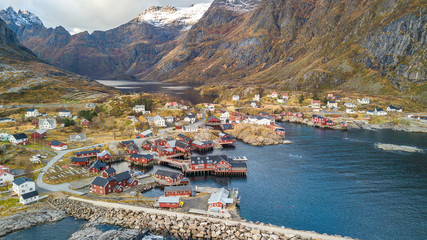 aerial view of reine town at lofoten islands