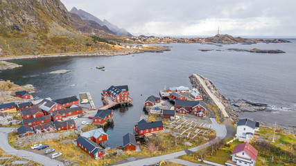 aerial view of reine town at lofoten islands