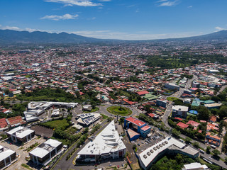 Beautiful aerial view of the Flag Of Costa Rica roundabout
