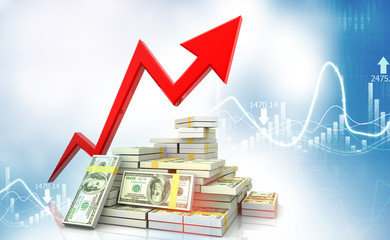 Dollar with Stock Market Graph. 3d illustration .