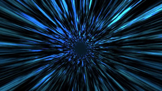 Space warp speed through wormehole as since fiction universe teleport with cosmic design light rays. Space transport concept with blue light trails