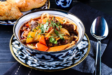 Kaurma laghman noodles fried traditional