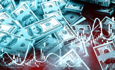 Dollar with Stock Market Graph. 3d illustration .