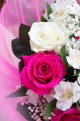 Bouquet with bright flowers . A background of floral roses. Beautiful flowers. A gift for the holiday.