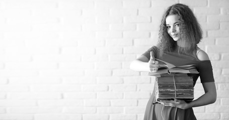 Monochrome photo of girl student