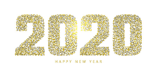 "2020" composed of golden particles, font design.