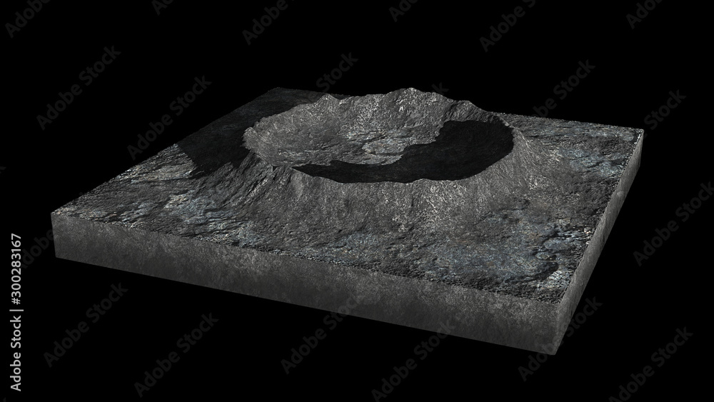 Canvas Prints cross section of a crater on the surface of the moon, isolated on black background