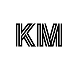 Initial two letter black line shape logo vector KM
