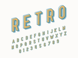 Retro font and alphabet. Stock vector illustration