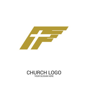 Church logo. Christian symbols. The cross of Jesus Christ and the stylized image of the wing - a symbol of the Holy Spirit
