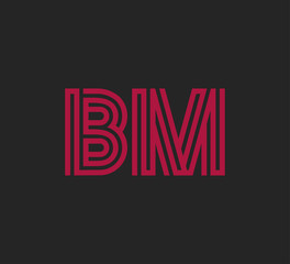 Initial two letter red line shape logo on black vector BM