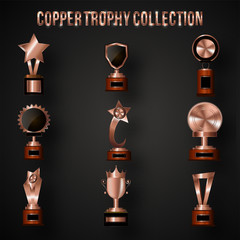 Set of Winning Trophies in Copper Color.