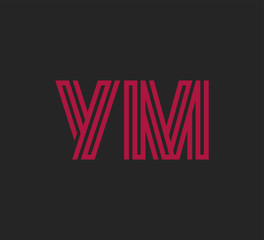 Initial two letter red line shape logo on black vector YM