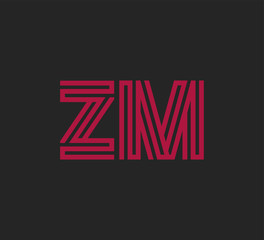 Initial two letter red line shape logo on black vector ZM