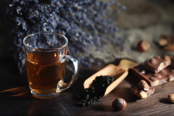 Brewed tea on a serving table