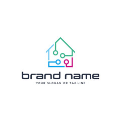 home design logo technology vector template white background
