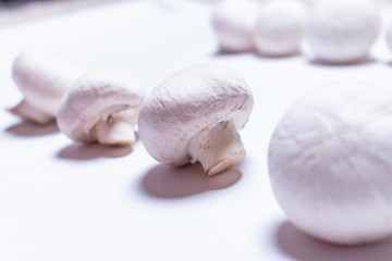 peeled mushrooms,raw mushrooms close-up,  Champignon mushrooms