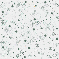 Winter Seamless pattern with pine branches, berries and twigs