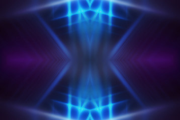 Dark abstract futuristic background. Neon lines glow. Neon lines, shapes. Multi-colored glow, blurry lights, bokeh. Empty stage background