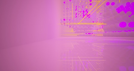 Abstract architectural smooth white interior  from an array of white spheres with with color gradient neon lighting. 3D illustration and rendering.