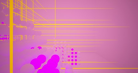 Abstract architectural smooth white interior  from an array of white spheres with with color gradient neon lighting. 3D illustration and rendering.