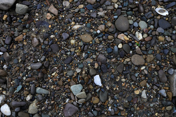 Sea pebbles on the beach. Stone texture