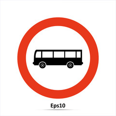 No entry for bus, road sign, vector icon, isolated object. Red prohibition sign. Stop symbol