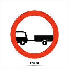 No trailers prohibited sign line icon, Traffic and road sign, vector graphics, a solid pattern on a white background, Red prohibition sign. Stop symbol