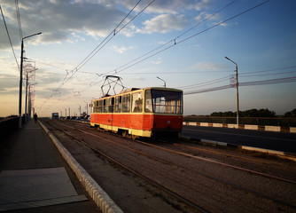 Fototapeta na wymiar Russian vintage trolley on the road transportation background