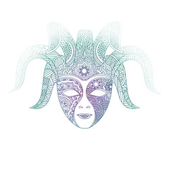 Colorful Carnival Masquerade Party Mask in Doodle Style.