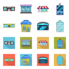 Vector design of supermarket and building sign. Collection of supermarket and local vector icon for stock.