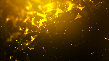 Abstract background Dot and connect line for cyber technology futuristic and network connection concept with dark and grain processed wide screen ratio.