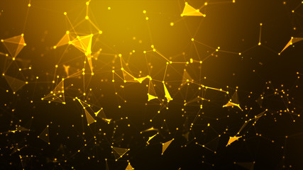 Abstract background Dot and connect line for cyber technology futuristic and network connection concept with dark and grain processed wide screen ratio.