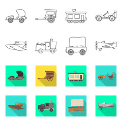 Vector illustration of retro and trip symbol. Set of retro and mechanism stock vector illustration.