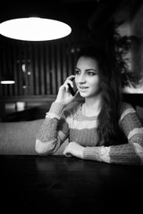 Girl in a cafe at a dinner