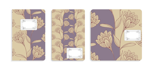 retro floral notebook covers ivory purple vintage