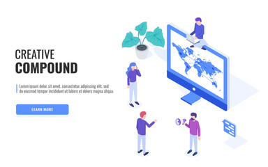 Creative Complex on computer. Concept of successful team. Web banner, infographics. Isometric vector illustration.