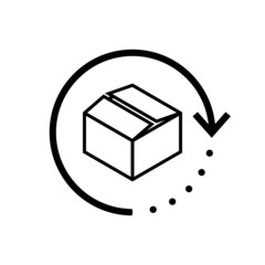 Return package vector icon. Delivery parcel illustration symbol. Cargo goods box sign or logo.