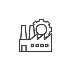 Industrial factory production line icon. linear style sign for mobile concept and web design. Factory and gear outline vector icon. Symbol, logo illustration. Vector graphics