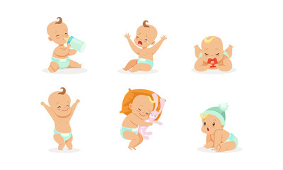 Babys daily routine. Vector illustration on a white background.