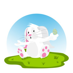 Cute little bunny holding an easter egg.