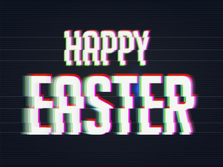 Happy Easter background in Glitch style.