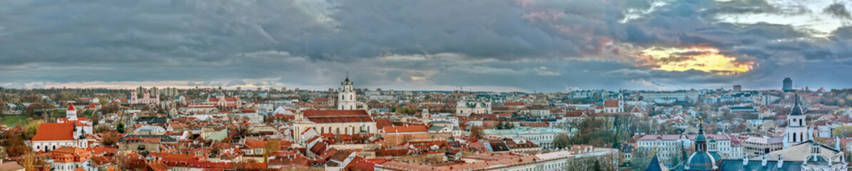 Fototapeta na wymiar Panoramic cityscape of Vilnius city old town with red roofs and churches