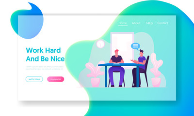 Business Meeting Process Website Landing Page. Office Workers or Business Partners Signing Paper Documents Conducting Corporate Negotiation in Office Web Page Banner. Cartoon Flat Vector Illustration